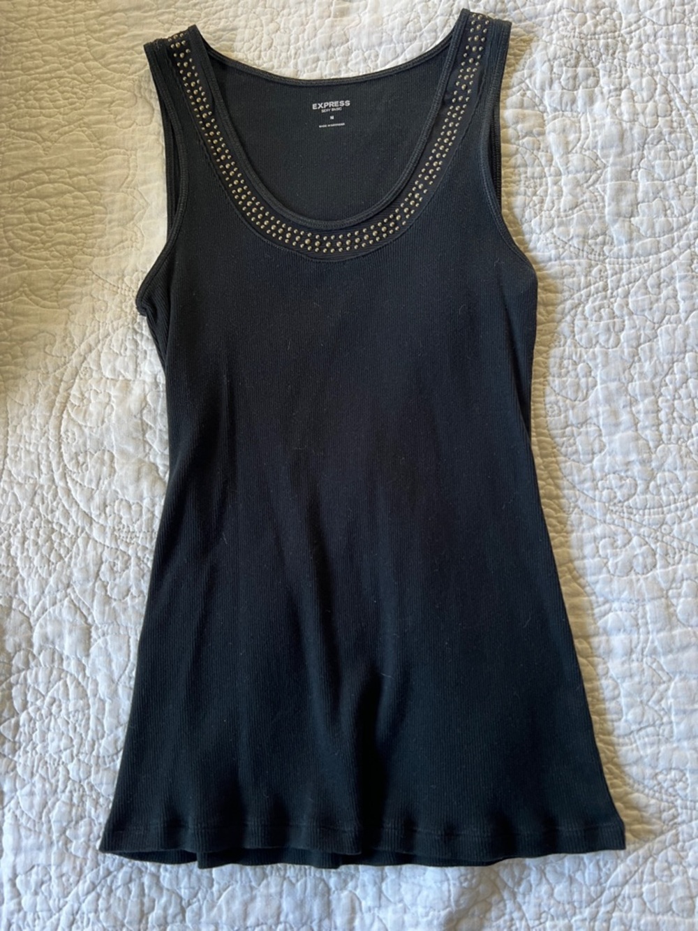 Express Black Scoop Neck Tank with Studded Trim